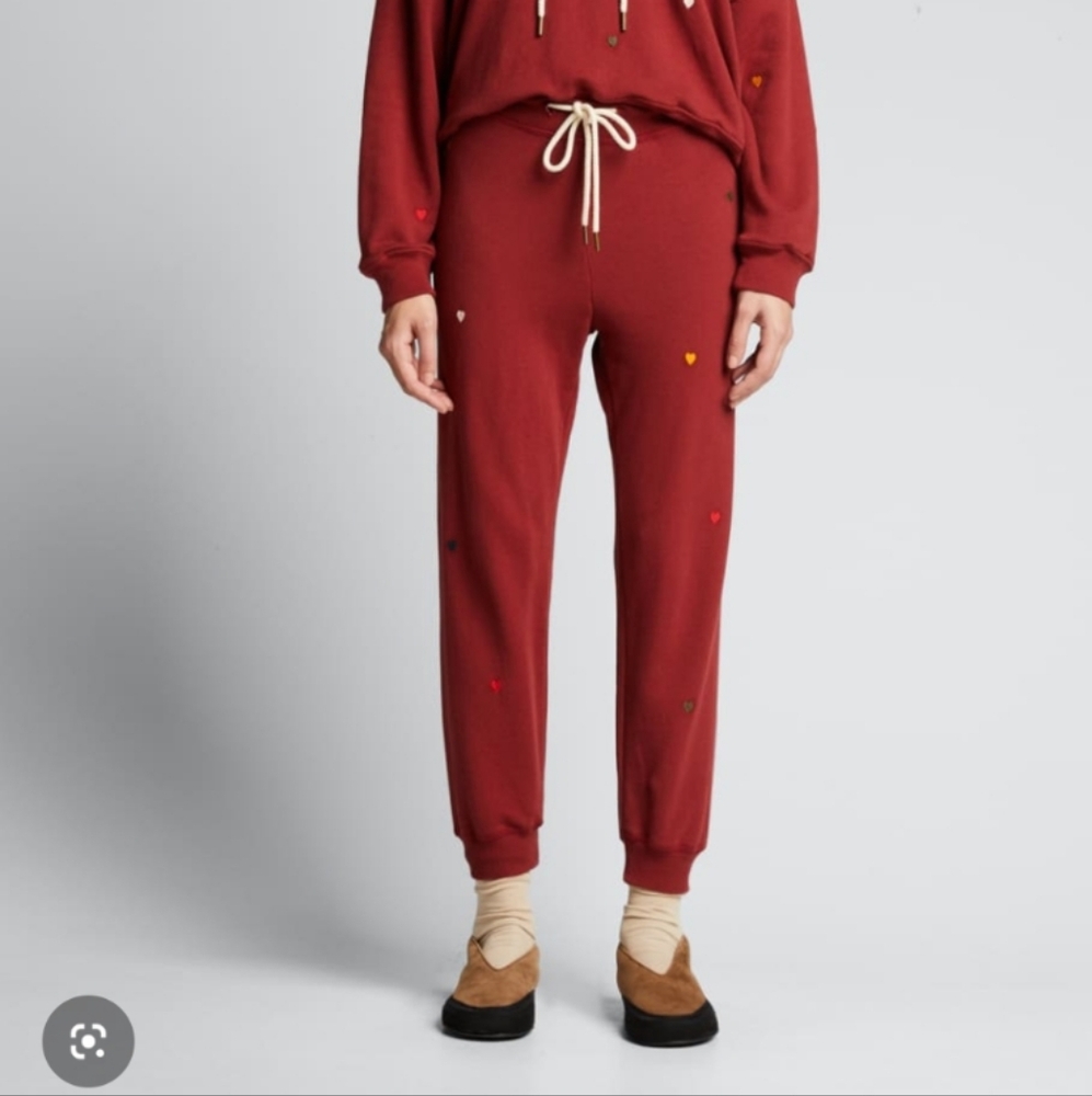 THE GREAT. Red Joggers with White Heart Accents - Picture 9 of 9